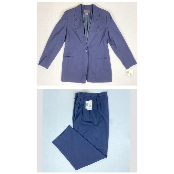 Liz Claiborne Classic Women’s Size 12 Blue Pant Suit 100% Wool Blazer NWT $276